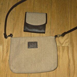 The British Bag Company Clutch Shoulder Bag Wallet Combo Beige Herringbone